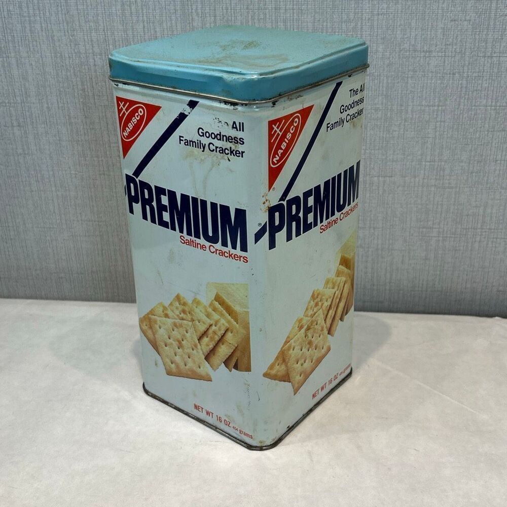 Vintage Cracker Canister Tin Premium Saltine Nabisco Box